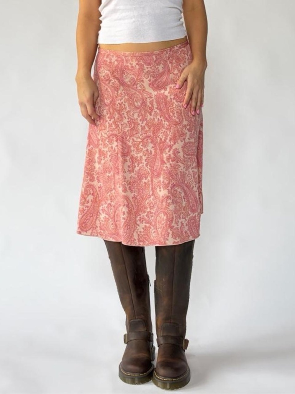 Paisley Pink Midi Skirt Large Norton McNaughton